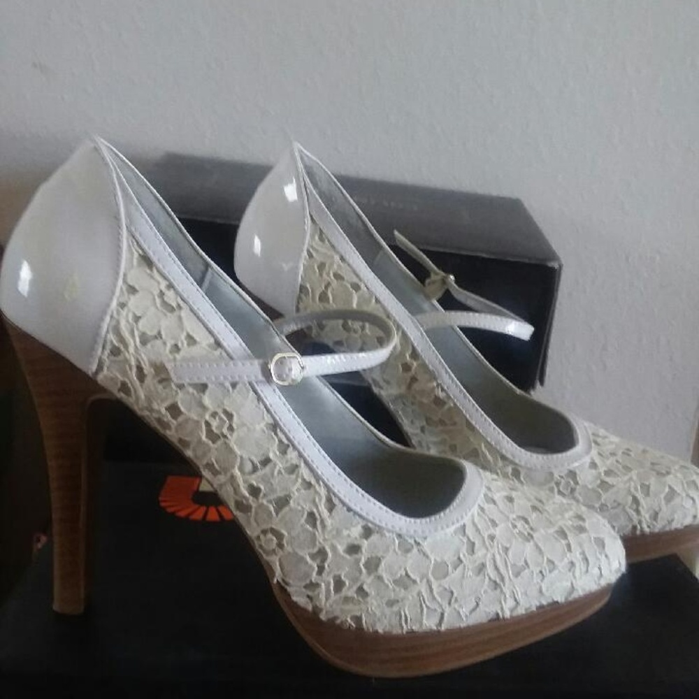 Splash white Mary Janes